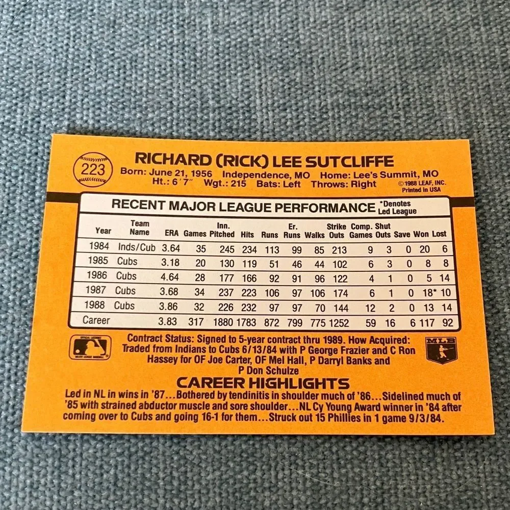 1989 Donruss Chicago Cubs Baseball Card Trading Card